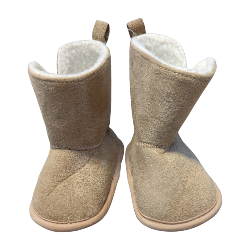 Khaki Tan Baby Boots with Sherpa Style Lining Faux Suede 3-6 months Grippy